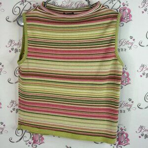 mac & jac tank top turtleneck stripes green y2k Multicolor Striped Tank Top